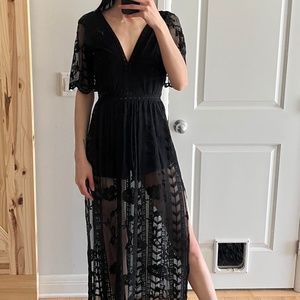 Black romper maxi slit dress